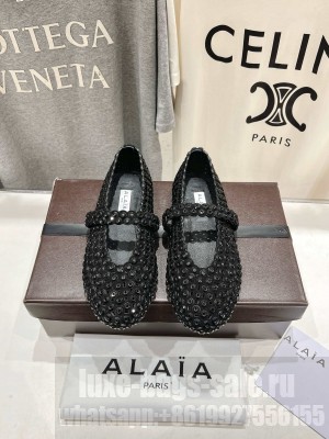 Alaïa BALLET FLATS IN STRASS SUEDE All Black 2025