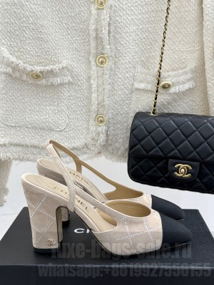 Chanel Slingback 9cm Suede Goatskin & Grosgrain Beige G45509 2025