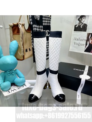 Chanel Quilted Nylon and Patent Calfskin High Boots 2021 Collection,White 085