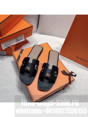 Hermes Oran Flat slippers with Ostrich Leather 090 2021 Collection