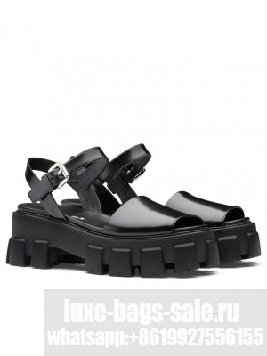 Prada Women's Monolith Brushed Leather Sandals Black