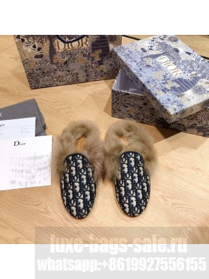 DIOR OFF MULE Multicolor Embroidered Cotton Fur Flat Slippers 06