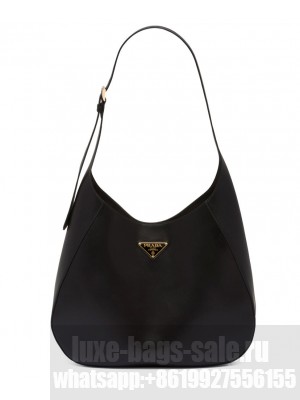 Prada Large Leather Shoulder Bag With Topstitching 1BC181 Black