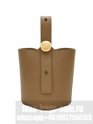 Loewe Mini Pebble Bucket Bag In Mellow Calfskin Coffee