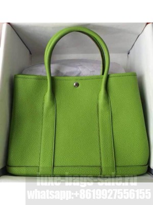 Hermes Leather Garden Party Medium Bag In Fluo Green