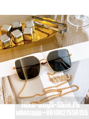 Miu miu Brand Vertical Logo Cut-out On One Lens detachable chain 06