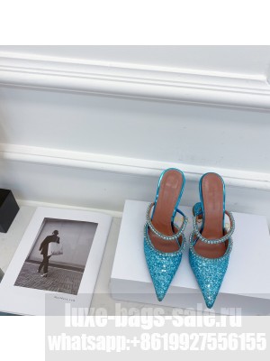 AMINA MUADDI HEEL 9.5CM GILDA POINTED TOE MULES GLITTER Blue 2021 Collection