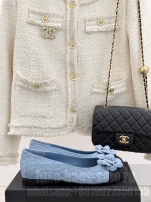 Chanel Quilted Denim Ballet Flats with Camellia Bloom Charm Light Blue 2025