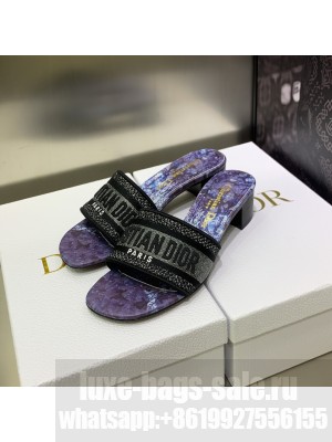 Dior Dway Heeled Slide Sandals 4cm in Cotton Embroidered 2023 Collection 030