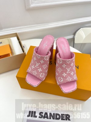 Louis Vuitton Silhouette Slide Sandals 10cm in Leather and Monogram Denim Mule 2023 Pink