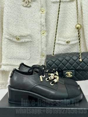 Chanel Black Calfskin, Grosgrain, Imitation Pearls,Strass & Metal Lace-Up Boots 