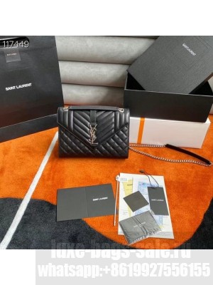 SAINT LAURENT ENVELOPE MEDIUM BAG IN MIX MATELASSe GRAIN DE POUDRE EMBOSSED LEATHER 600185 BLACK&SILVER