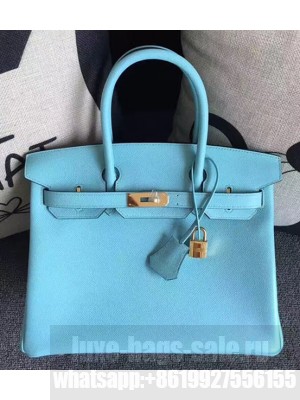 Hermes Birkin 30/35 Bag In Original Epsom Leather With Gold/Silver Hardware Light Blue