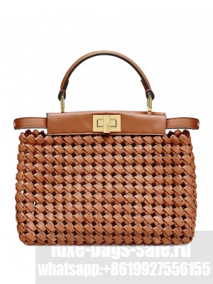 Fendi Peekaboo Mini Braided Leather Bag 8BN244 Coffee