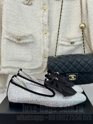 Chanel Glitter with Maxi Bow and Pearls Flat White