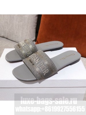 Dior Dway Embroidered Cotton Flat Slide Sandals Grey Spring/Summer 2021 Collection