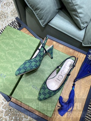 Gucci Women's GG Multicolo canvas sling back Green 2021 Collection