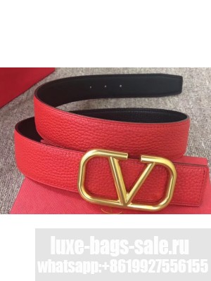 Valentino Width 4cm Togo Leather VLOGO Belt Red