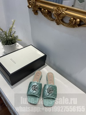 Gucci GG Sequins Slide Sandals Green 2021 Collection