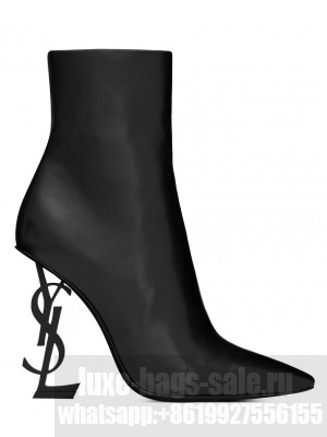 Saint Laurent Women's Opyum Ankle Boots In Leather With Black Heel Black