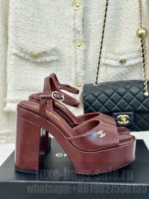 Chanel 12cm Calfskin Platform G45740 Sandals Burgundy 2024 
