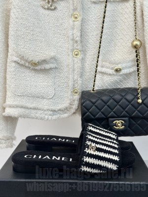 Chanel Knitted CC Flat Slide Black