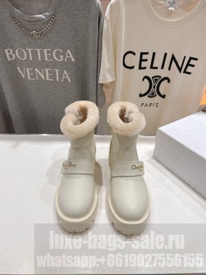 Christian Dior DiorAlps D-Quest Ankle Boot White Grained Calfskin and White Lambskin Shearling