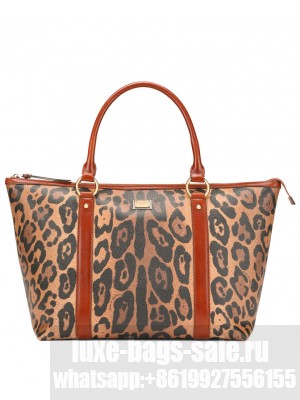 Dolce & Gabbana Medium Leopard-Print Crespo Shopper With Branded Plate Coffee