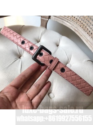 Bottega Veneta Intreccio Lambskin 25mm Belt with Square Buckle Pink 2019 Collection