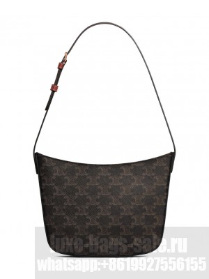 Celine Medium Celine Croque Bag In Triomphe Canvas And Calfskin Coffee