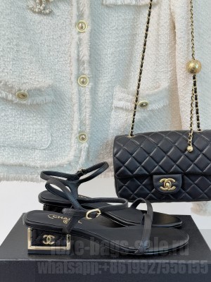 Chanel lambskin sandals with cc logo heel 03