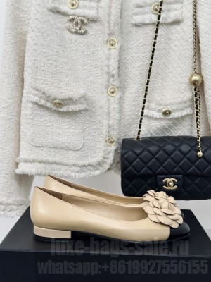 Chanel Ballerina Camellia Balet Flat G29682 Beige Black