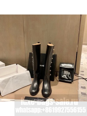 Chanel Calfskin Button High Boots 2021 Collection, Black 063