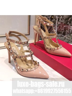 Valentino Heel 9.5cm Rockstud Caged Pumps in Patent Leather Nude Pink
