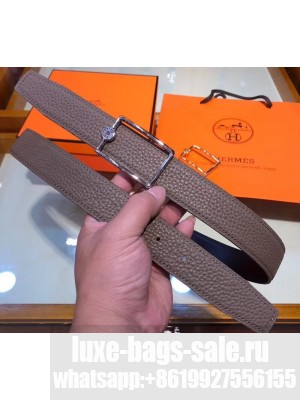 Hermes Width 3.2cm Oscar Buckle Reversible Leather Belt Camel/Silver