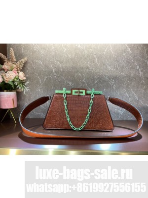 Fendi Peekaboo Cut Medium Alligator pattern bag 8BN340 BROWN