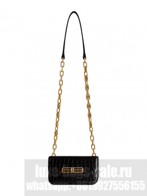 Balenciaga Gossip XS Bag With Chain In Extra Supple Crocodile Embossed Calfskin Black