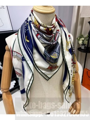 Hermes Women's Stately Wheels Scarf Blue