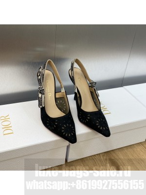 Dior J'Adior Slingback 9.5cm Pump in Black Canvas Embroidered with Saint-Gall Motif 2023