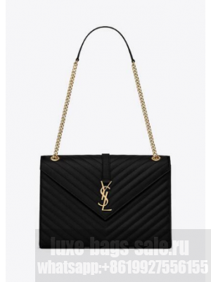 SAINT LAURENT ENVELOPE LARGE BAG IN MIX MATELASSE GRAIN DE POUDRE EMBOSSED LEATHER 600166 BLACK