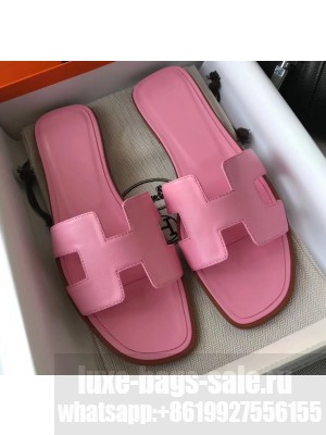 Hermes Oran Flat Slipper Sandals in Swift Box Calfskin Pink