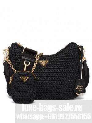 Prada Re-Edition 2005 Raffia Bag 1BH204 Black