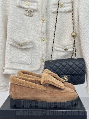 Chanel Suede & Shearling Wool Loafer Brown
