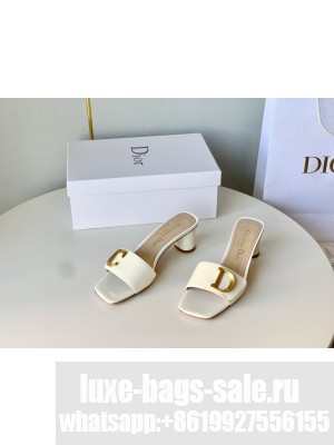 Dior C'est Dior Heeled Slide Sandals 4.5cm in Velvet with CD Letters 2023 White