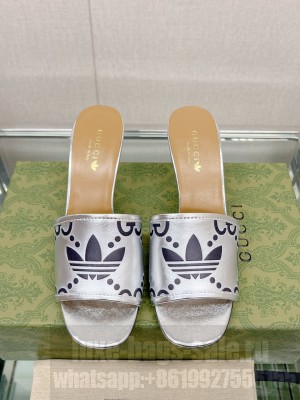 Adidas x Gucci Leather Slide Sandals 7.5cm 2023 Silver