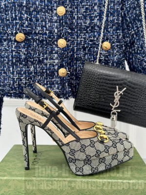 Gucci 9.5cm Horsebit Black GG canvas Platform Sandals
