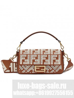 Fendi Baguette Leather Bag With FF Embroidery 8BR600 Coffee