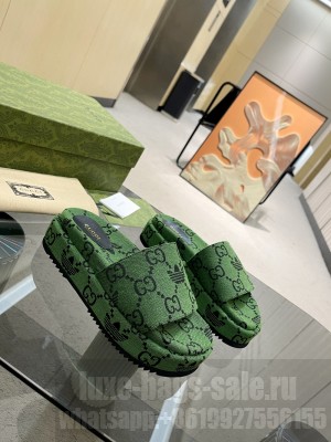Gucci×Adidas Women's Green Canvas platform slide sandal 2022 Collection 