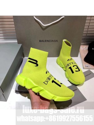 Balenciaga Speed Knit 13 Sock Short Boots Neon Green 2021 Collection