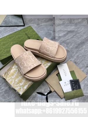 Gucci Jumbo GG Canvas Platform 5cm Slide Sandals with Interlocking G 2023 010